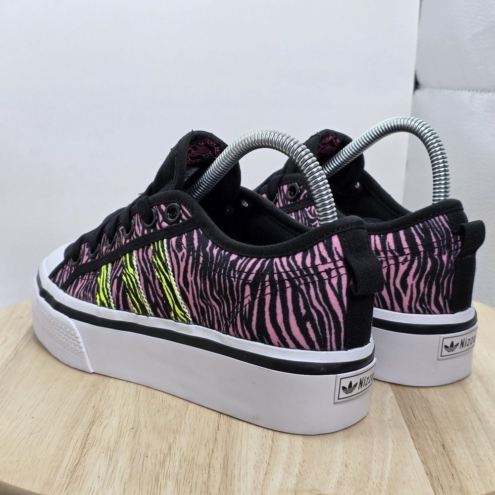 Women's Size 7 -Adidas Originals Nizza Platform Black Pink Zebra Lace Sneakers - Picture 7 of 9